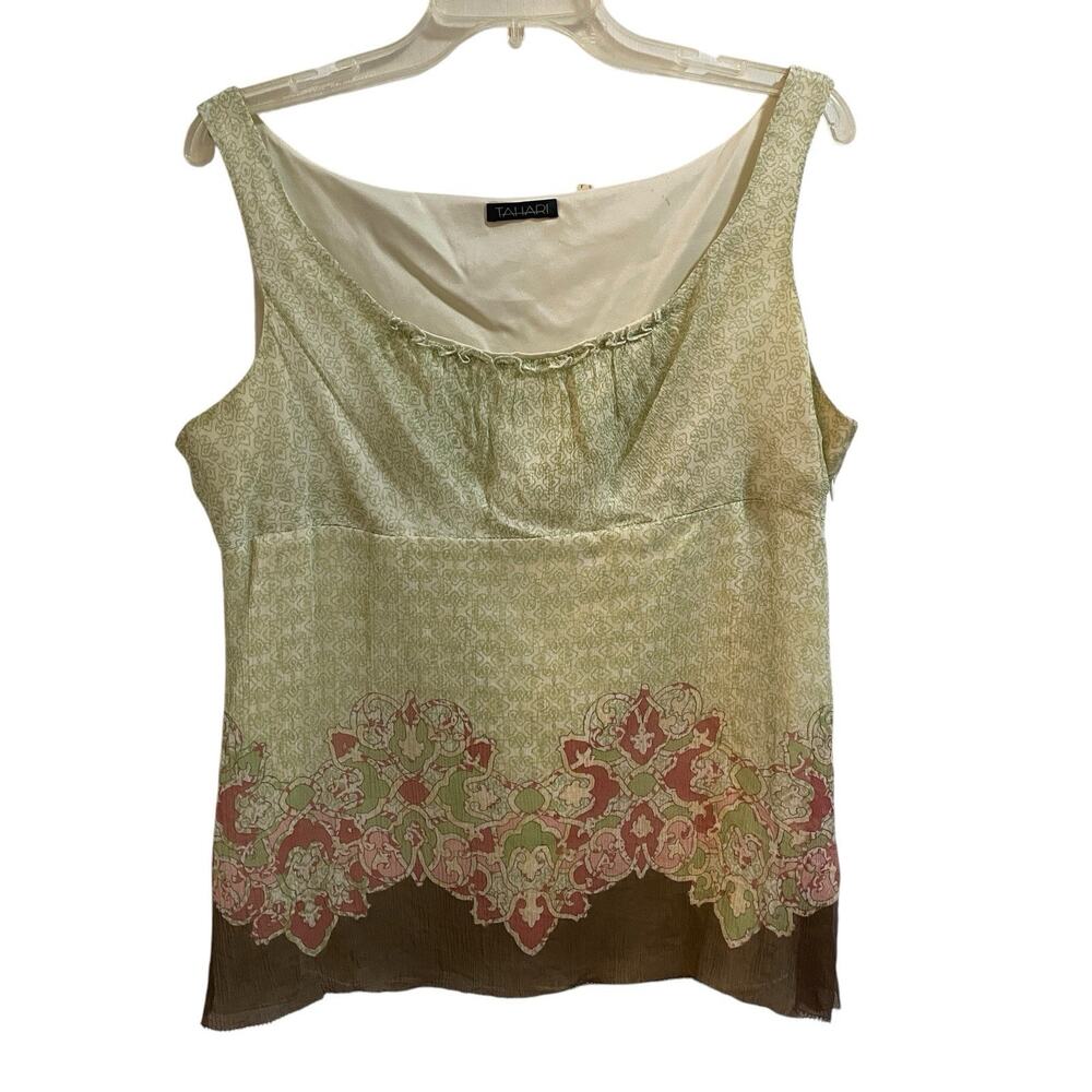 Vintage Tahari Large Y2K Silk Tank Top Sheer Sleeveless Blouse Fairycore Fairy